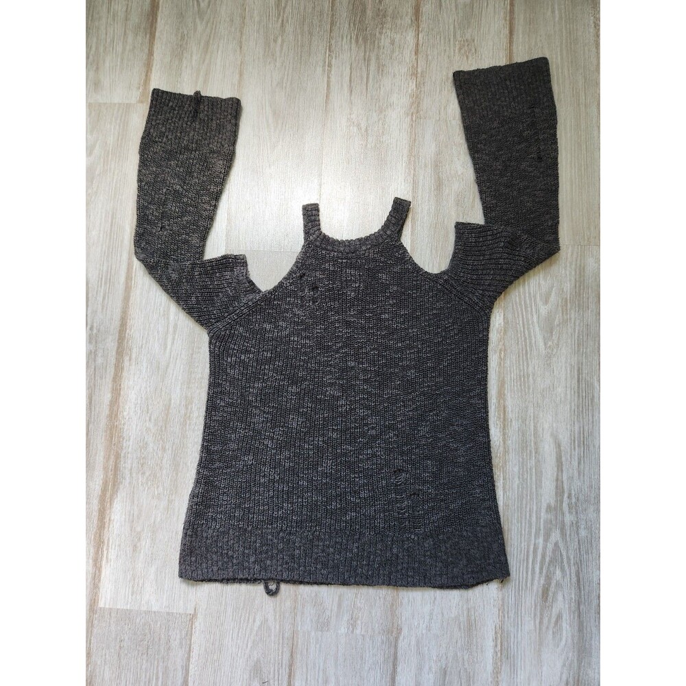 American Eagle Cold Shoulder Sweater Gray Knit Distressed Womens M Cozy EUC - Picture 8 of 8